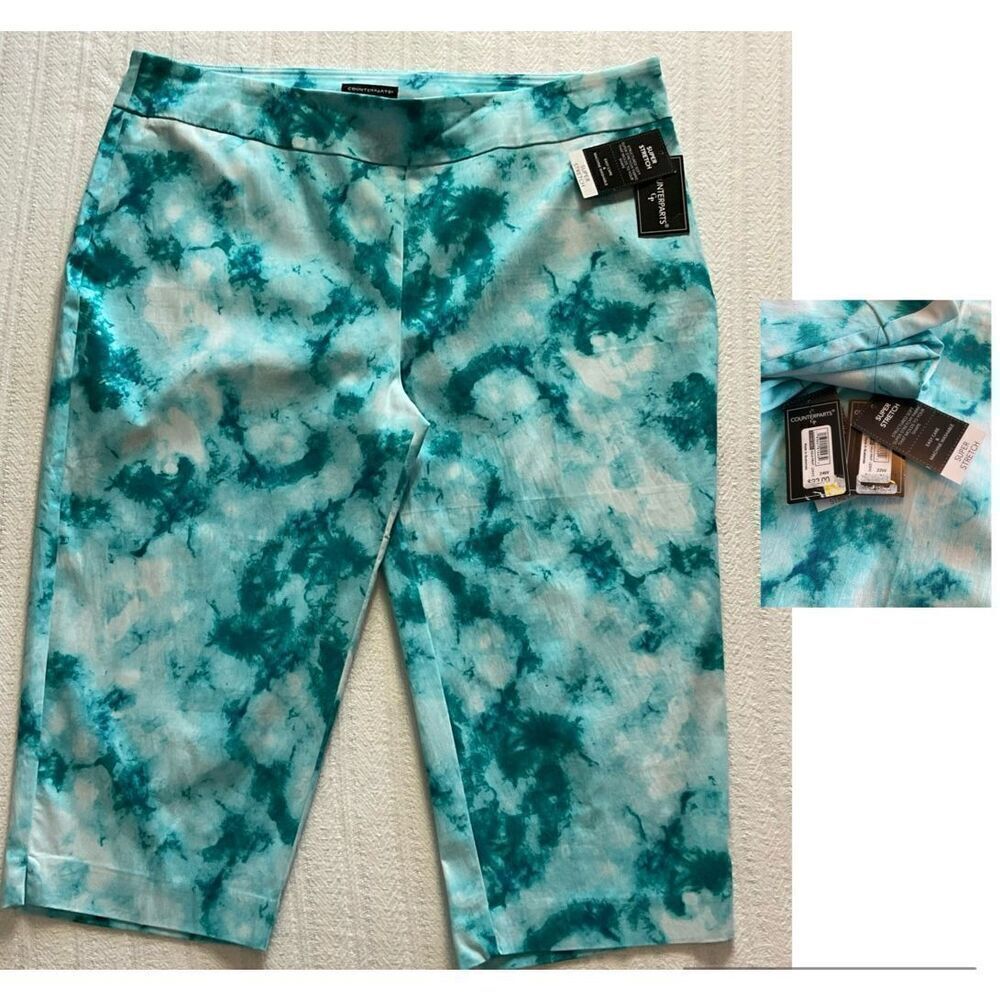 COUNTERPART 22W Wide Band Pull on Super Stretchy CAPRIS - TEAL PRINT